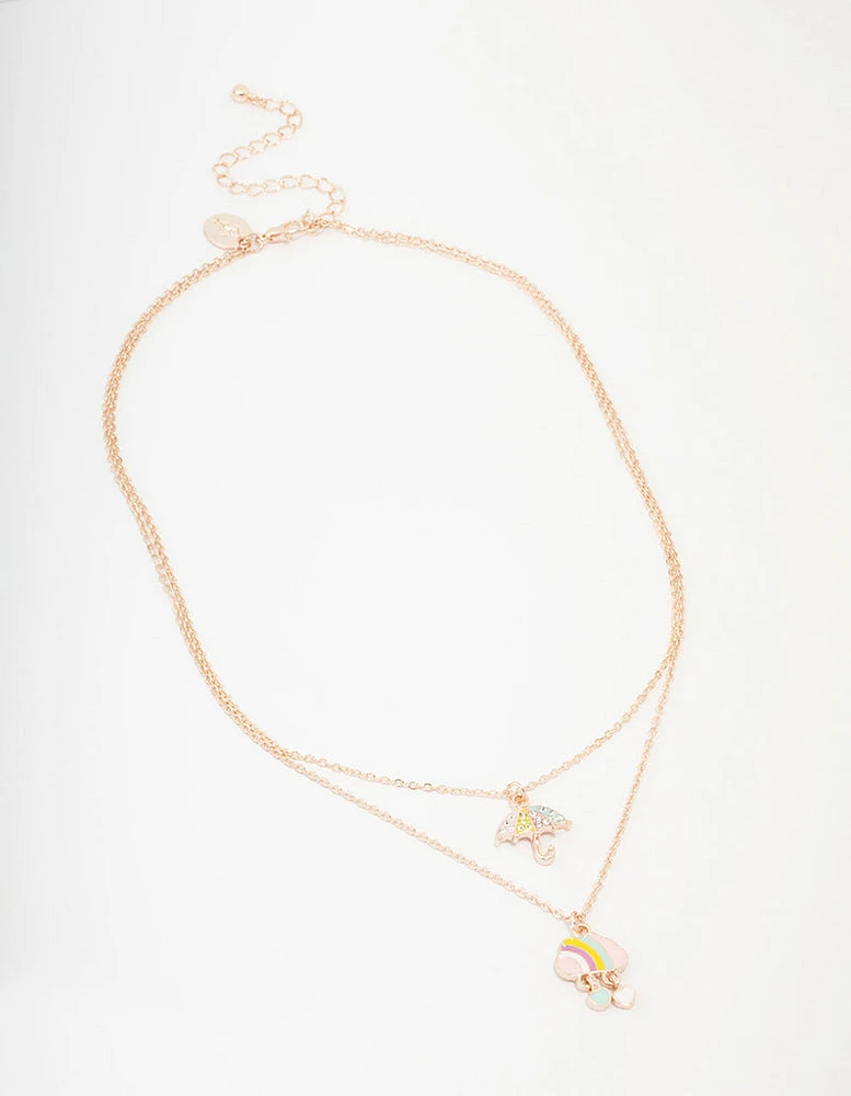 Kids Rose Gold Enamel Cloud & Rain Layered Necklace