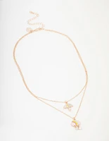 Kids Rose Gold Enamel Cloud & Rain Layered Necklace