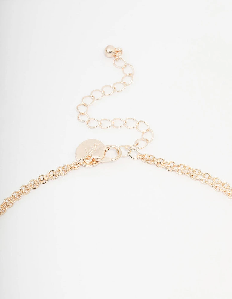 Kids Rose Gold Pearl Butterfly Layered Necklace