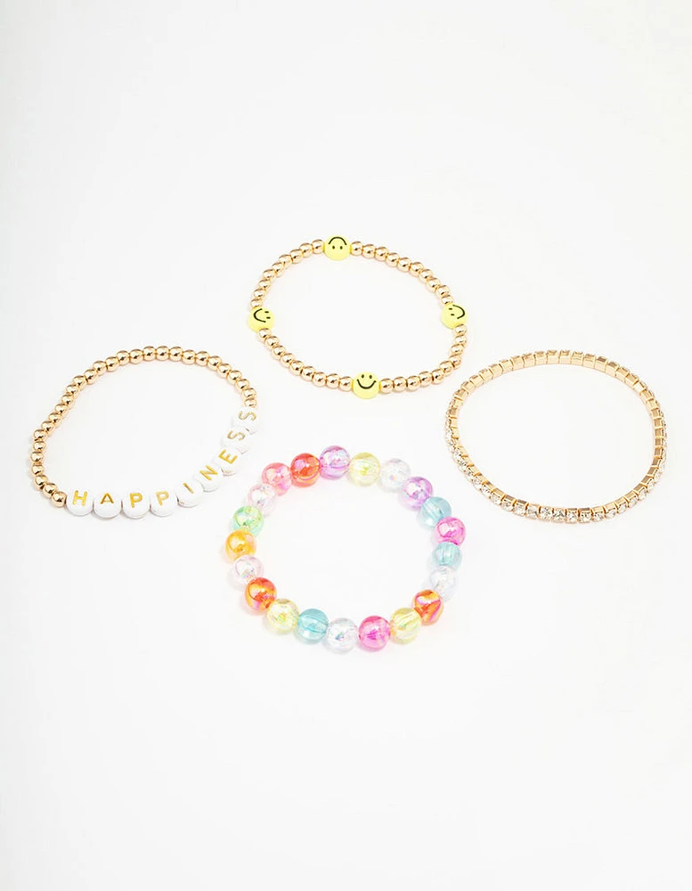 Kids Smiley Rainbow Stretchy Friendship Bracelet Pack