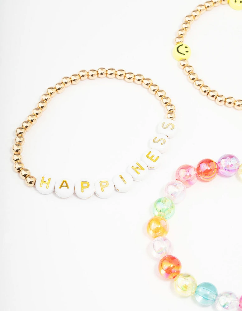 Kids Smiley Rainbow Stretchy Friendship Bracelet Pack