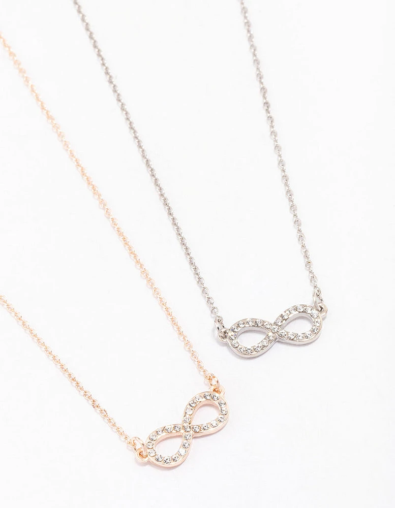 Gold & Silver Infinity Diamante Necklace Pack