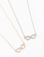 Gold & Silver Infinity Diamante Necklace Pack