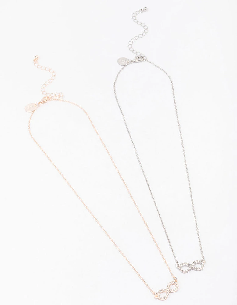 Gold & Silver Infinity Diamante Necklace Pack