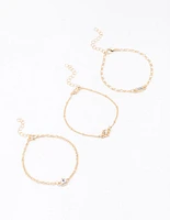 Gold Mixed Stone Diamante Bracelet 3-Pack