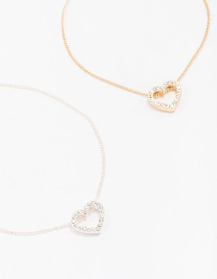 Gold & Silver Open Heart Diamante Bracelets 2-Pack