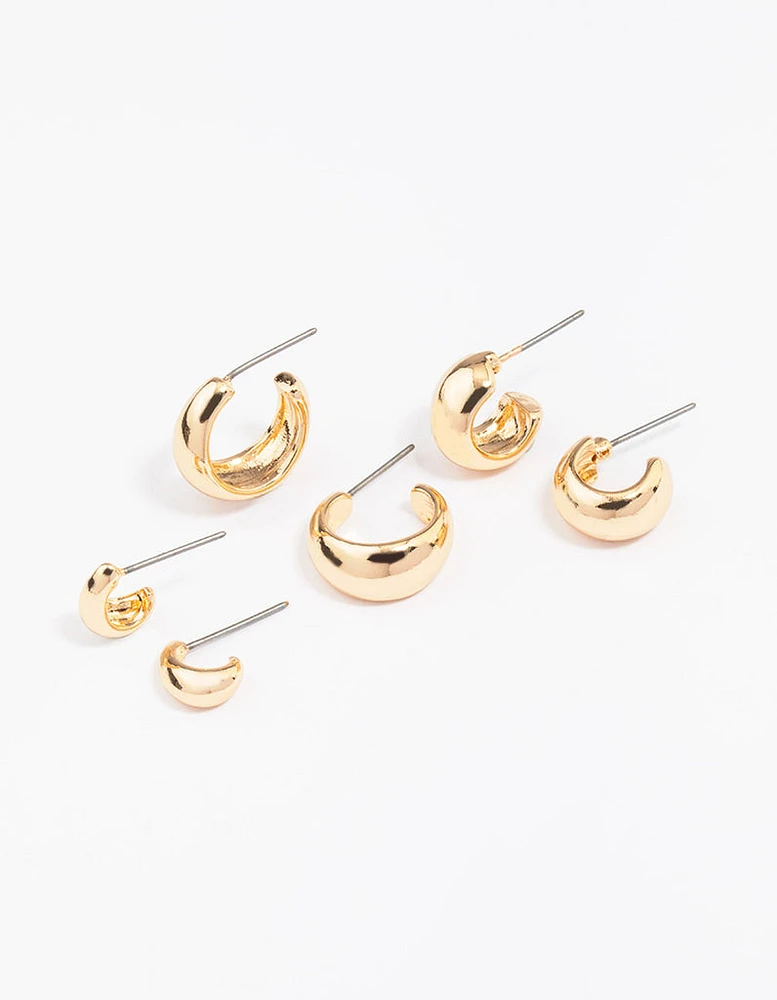 Gold Mixed Gradual Simple Hoop Earring 3-Pack