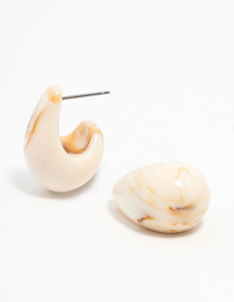 Cream Marble Teardrop Earrings