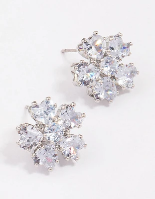 Rhodium Cubic Zirconia Small Flower Stud Earrings