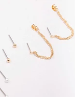 Gold Mixed Chain & Drop Earring 4-Pack
