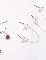 Silver Celestial Amethyst Chain Hoop Earring 4-Pack