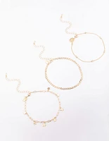 Gold Mixed Star Chain Anklet 3-Pack