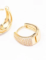 Gold Plated Pave Tapered Hoop Earrings