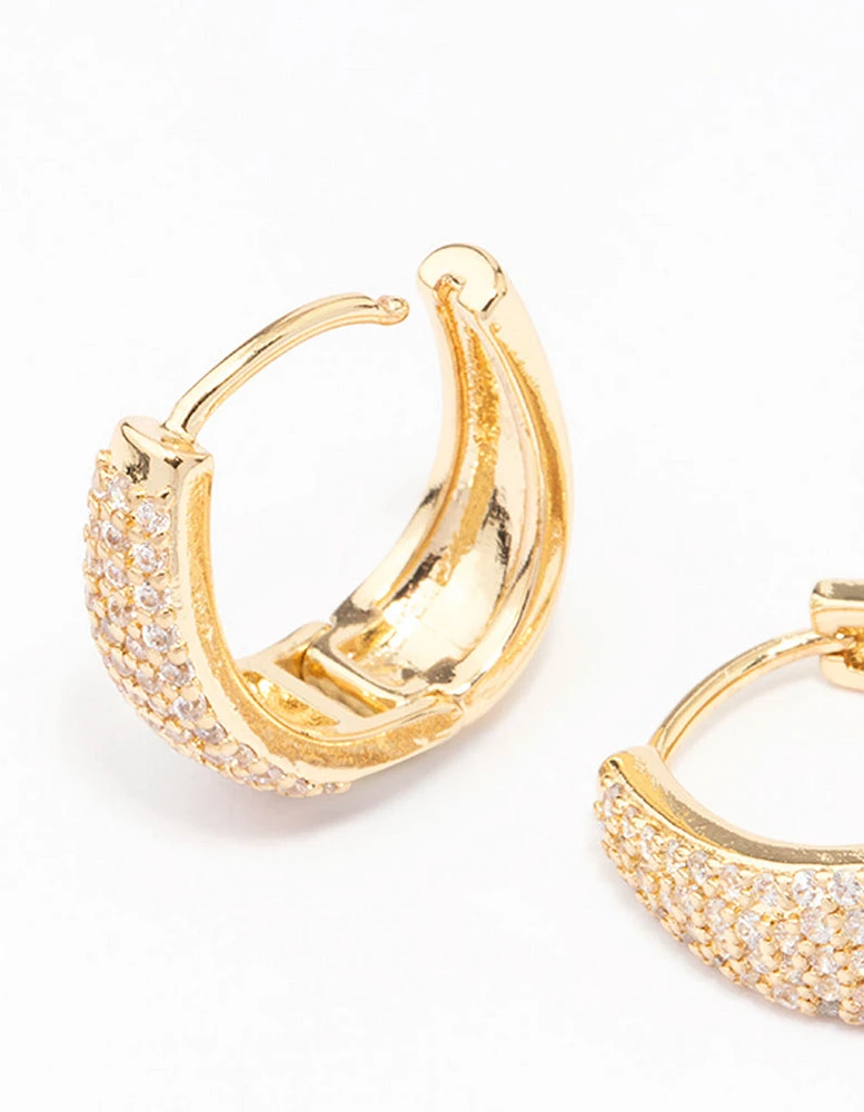 Gold Plated Pave Tapered Hoop Earrings