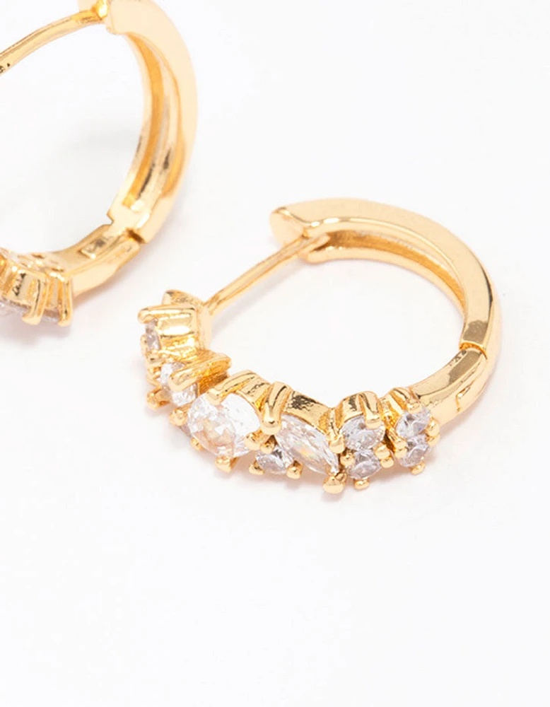 Gold Plated Cubic Zirconia Oval Cluster Hoop Earrings