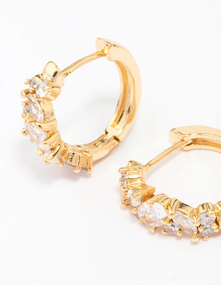 Gold Plated Cubic Zirconia Oval Cluster Hoop Earrings