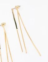 Gold Plated Snake Chain & Diamante Sandwich Drop Earrings