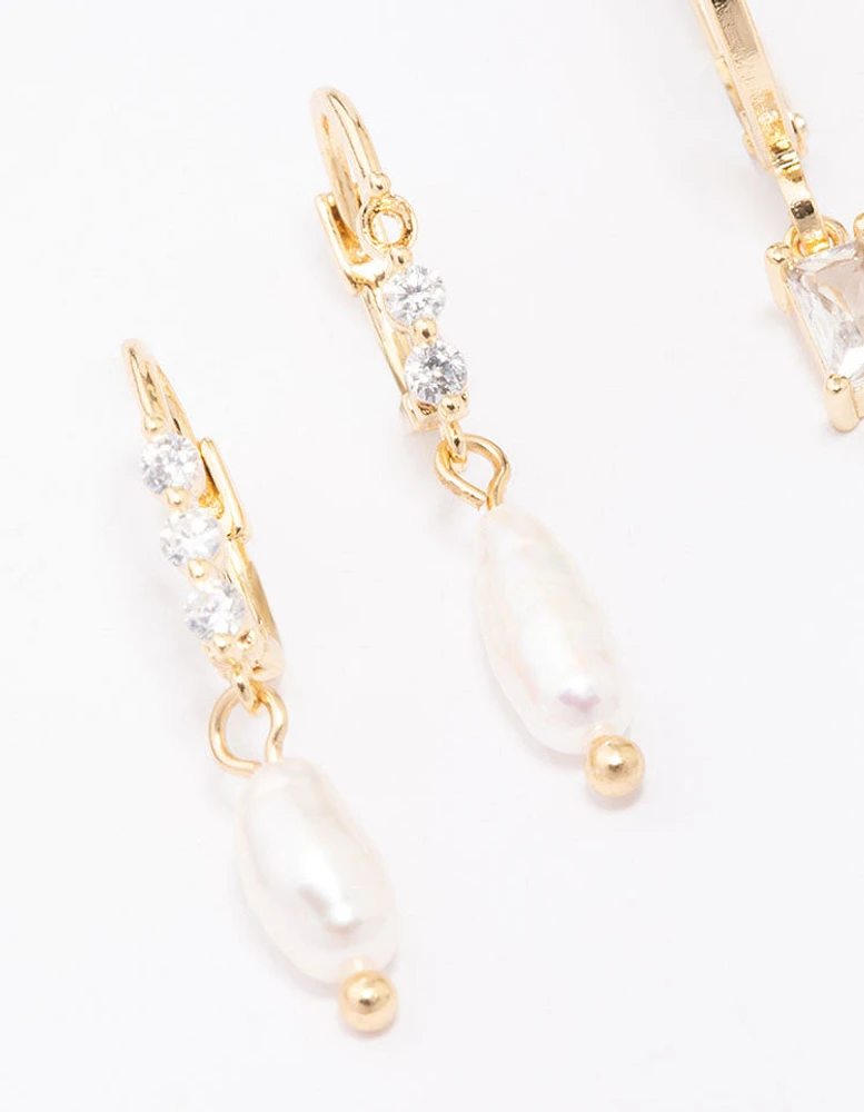 Gold Plated Baguette & Pearl Earring Pack