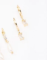 Gold Plated Baguette & Pearl Earring Pack