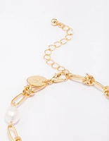 Gold Plated Pearl & Knotted Bracelet