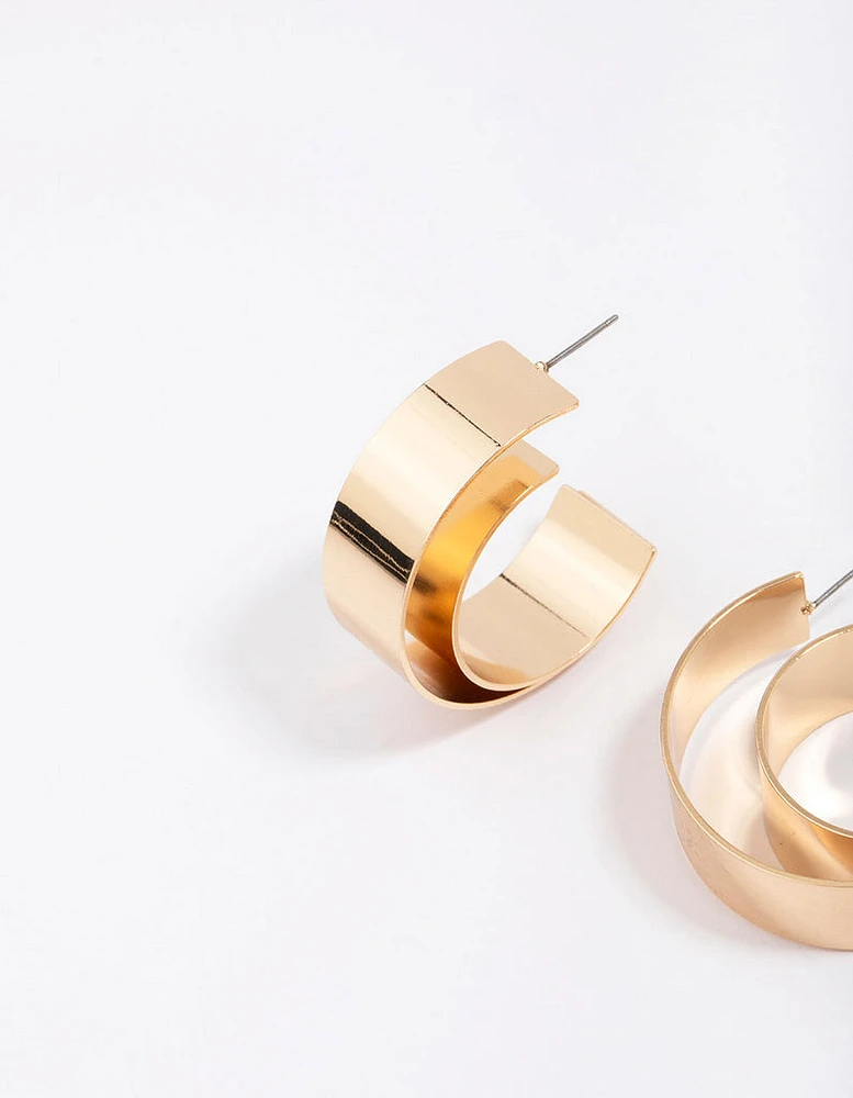 Gold Double Smooth Medium Hoop Earrings