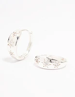 Silver Plated Cubic Zirconia Celestial Huggie Hoop Earrings