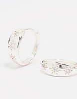 Silver Plated Cubic Zirconia Celestial Huggie Hoop Earrings