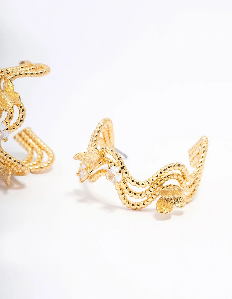 Gold Plated Cubic Zirconia Butterfly Hoop Earrings