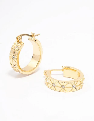 Gold Plated Diamante Celestial Medium Hoop Earrings