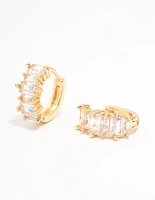 Gold Plated Cubic Zirconia Baguette Hoop Earrings