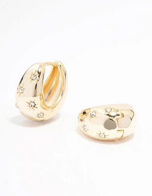 Gold Plated Cubic Zirconia Chunky Hoop Earrings