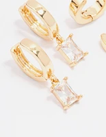 Gold Plated Cubic Zirconia Baguette Hoop Earring Pack