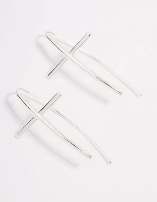 Silver Plated Cross Modern Drop Earrings