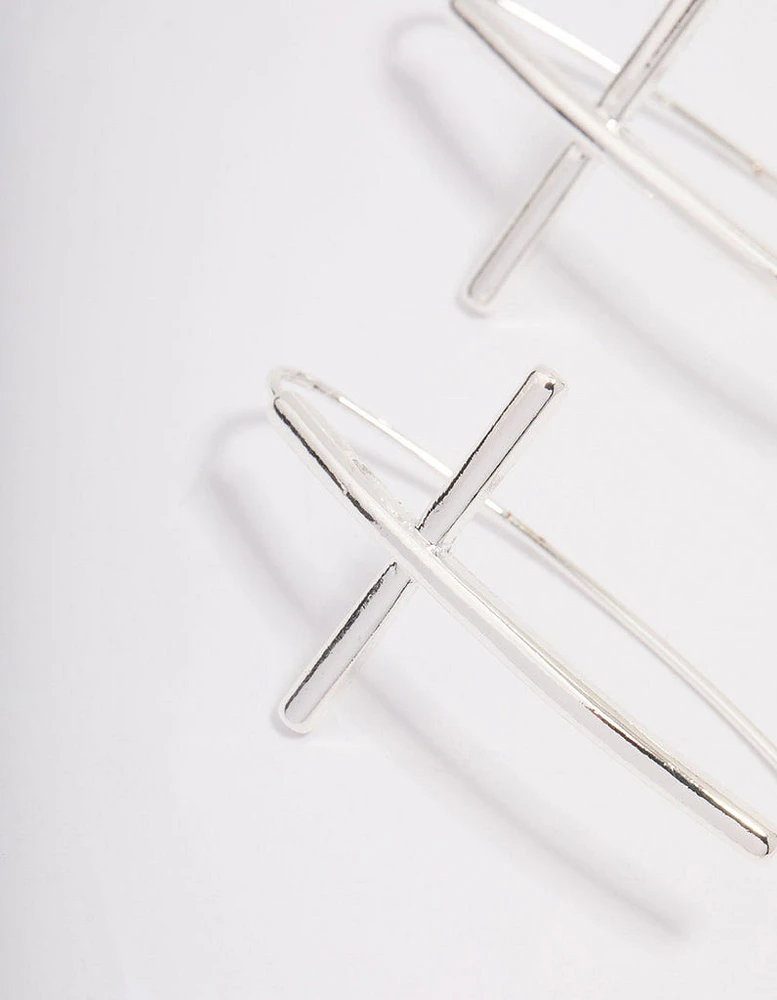 Silver Plated Cross Modern Drop Earrings