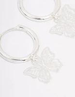 Silver Plated Filigree Butterfly Hoop Earrings