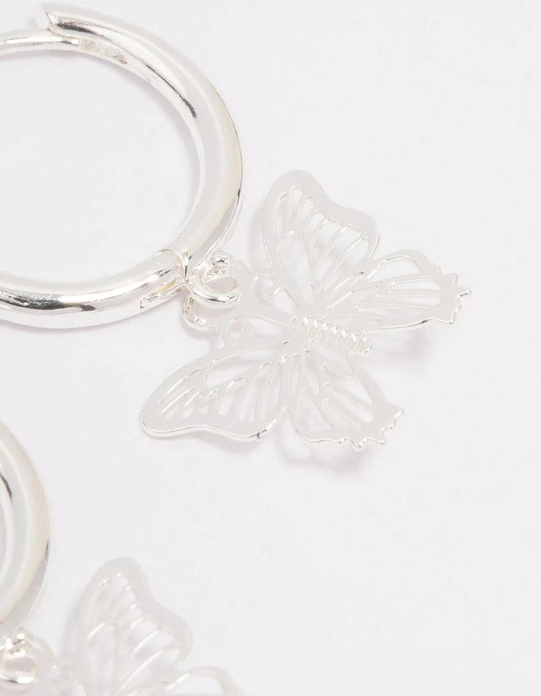 Silver Plated Filigree Butterfly Hoop Earrings