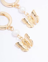 Gold Plated Butterfly & Freshwater Pearl Hoop Earrings