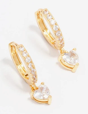 Gold Plated Cubic Zirconia Heart Huggie Earrings