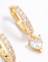 Gold Plated Cubic Zirconia Heart Huggie Earrings