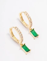 Gold Plated Emerald Cubic Zirconia Baguette Hoop Earrings