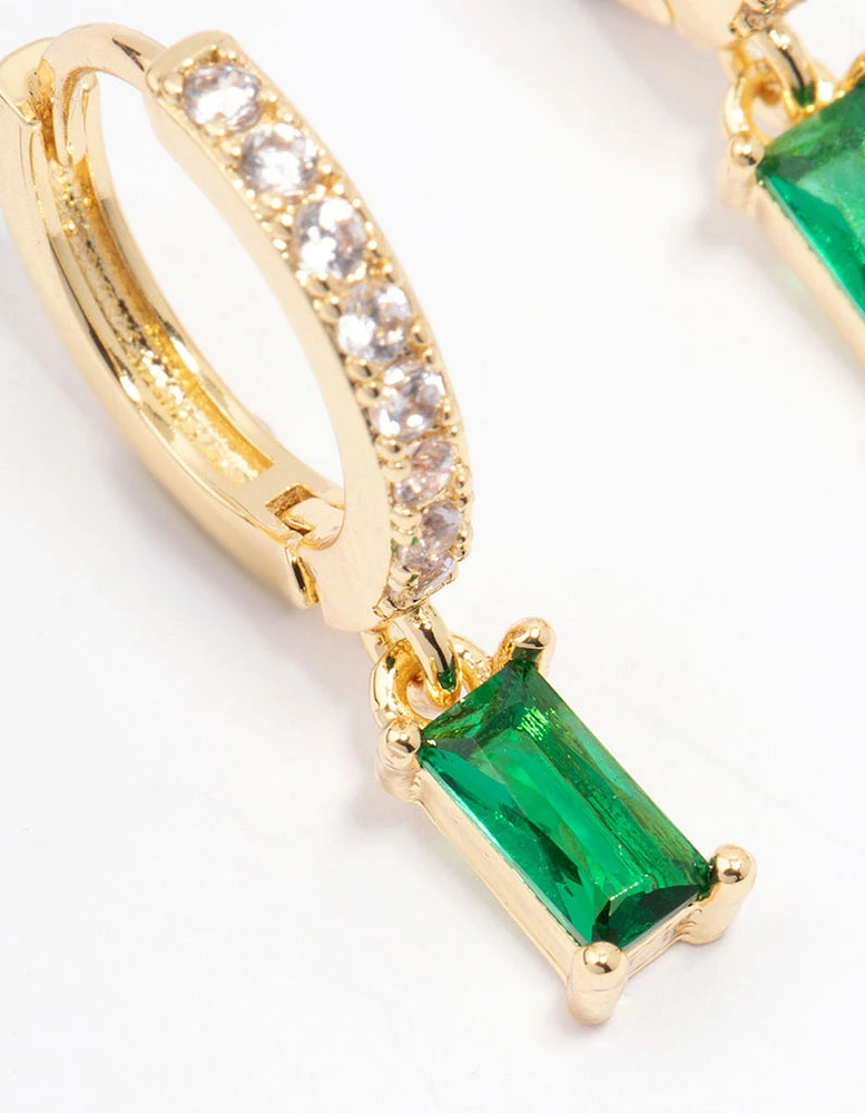 Gold Plated Emerald Cubic Zirconia Baguette Hoop Earrings