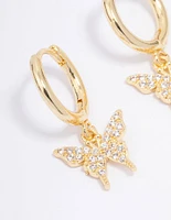 Gold Plated Cubic Zirconia Pave Butterfly Hoop Earrings