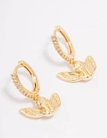 Gold Plated Cubic Zirconia Cherub Huggie Hoop Earrings