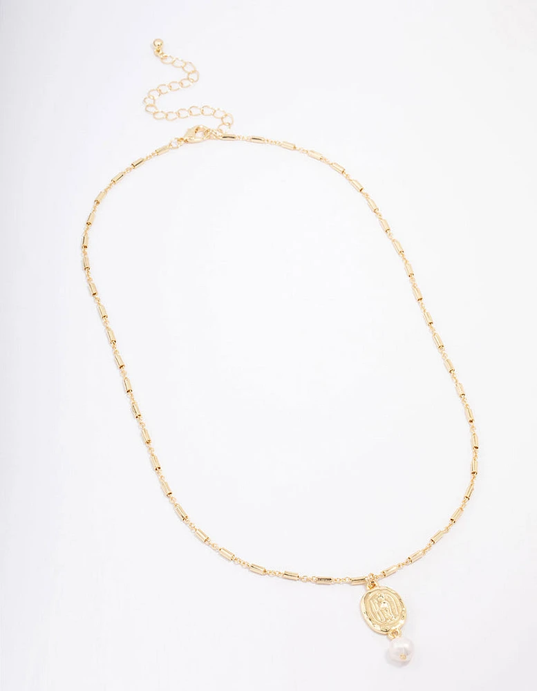 Gold Plated Freshwater Pearl Coin Pendant Necklace