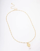 Gold Plated Freshwater Pearl Coin Pendant Necklace