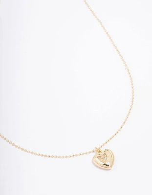Gold Plated Diamante Heart Ball Chain Pendant Necklace