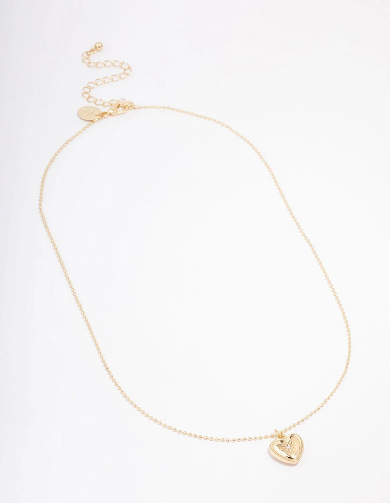 Gold Plated Diamante Heart Ball Chain Pendant Necklace