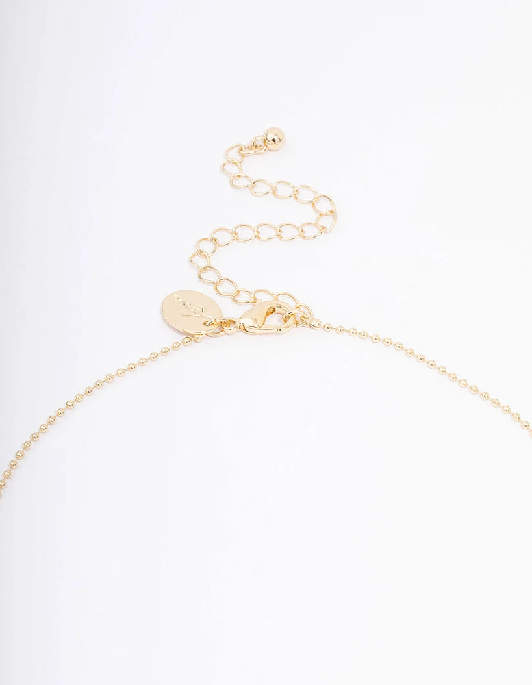 Gold Plated Diamante Heart Ball Chain Pendant Necklace