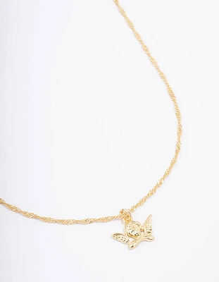 Gold Plated Cherub Twisted Chain Pendant Necklace