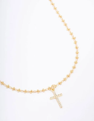 Gold Plated Diamante Cross Ball Link Pendant Necklace